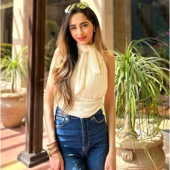 ZARA Pleated High Collar Halter Top NWT Size M - Picture 11 of 16